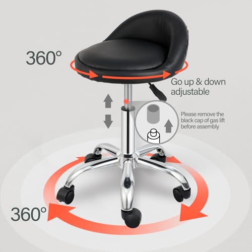 Nova Microdermabrasion Rolling Stool Swivel Salon Stool Chair Adjustable Drafting Tattoo Office Massage Medical Facial Spa with PU Cushion Backrest (Black)