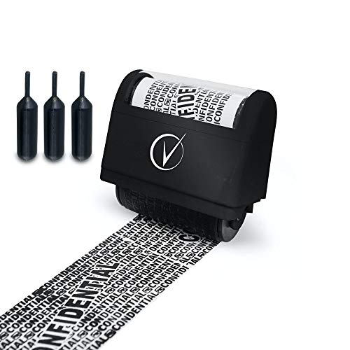 Identity Theft Protection Roller Stamps Wide Kit, Including 3-Pack Refills - Confidential Roller Stamp, Anti Theft, Privacy & Security Stamp, Designed for ID Blackout Security - Classy Black