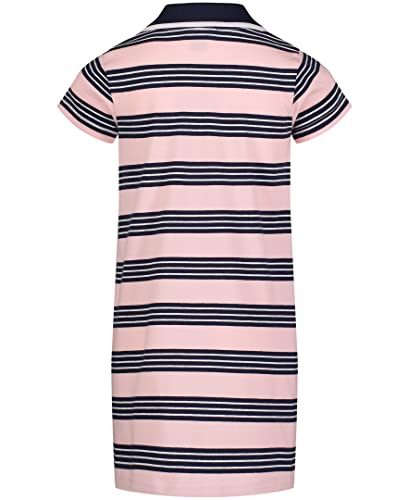 Nautica Girls' Short Sleeve Knit Pique Polo Dress, Coral Blush Stripe, 2T