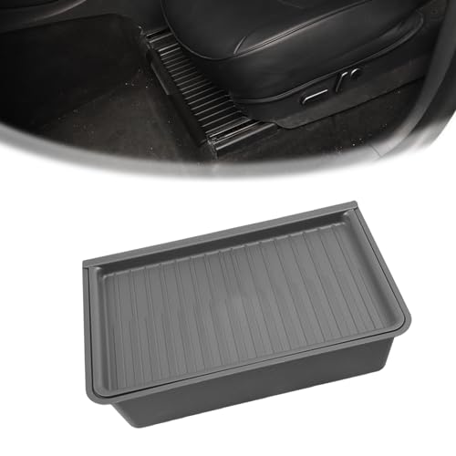 JAMESVAN Under Seat Storage Organizer for Tesla Model Y 2021-2024,TPE Rubber Material Waterproof Under Seat Storage Box with Lid,Compatible with Tesla Model Y Hidden Underseat Bins Tray (White)