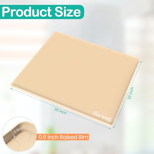 FORWOS Under Sink Mat, 28" x 22" Silicone Mats for Kitchen Waterproof, Under Sink Cabinet Organizers and Storage, Sink and Cabinet Protector, Under Sink Tray for Bathroom (Beige)