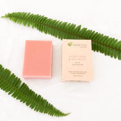 Aspen Kay Naturals Handmade Calamine Soap Bar for Face & Body - Organic Aloe Vera & Colloidal Oats - Natural Soap with Organic Skin Loving Oil - Gentle Soap – Made in the USA 4.5 oz