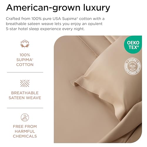 Threadmill Luxury Supima Cotton Sheets, Luxury 1000 Thread Count Soft 100% Cotton Sheets for Full Size Bed, 4 Pc Beige Bed Sheets Full Set, 5-Star Hotel Quality Elasticized Deep Pocket Bed Sheets Set