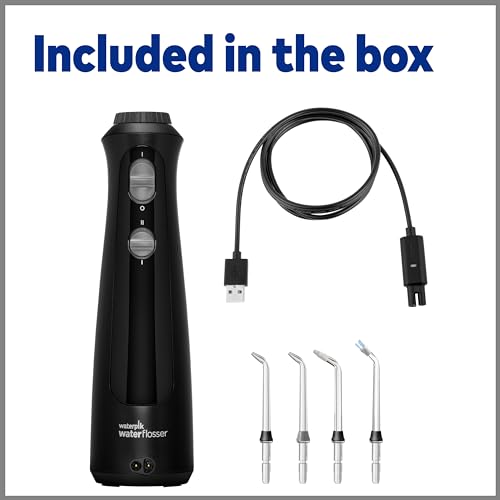 Waterpik Cordless Pearl Rechargeable Portable Water Flosser for Teeth, Gums, Braces Care and Travel with 4 Flossing Tips - ADA Accepted, WF-13 Black, Packaging May Vary