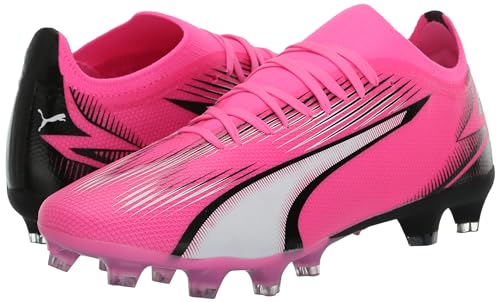 PUMA Womens Ultra Match Firm Ground, Artificial Ground Soccer Cleats, PUMA Womens White-PUMA Womens Black-Fire Orchid, 10.5