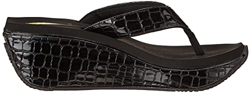 VOLATILE Women's FRAPPACHINO Wedge Sandal, Black Croco, 6