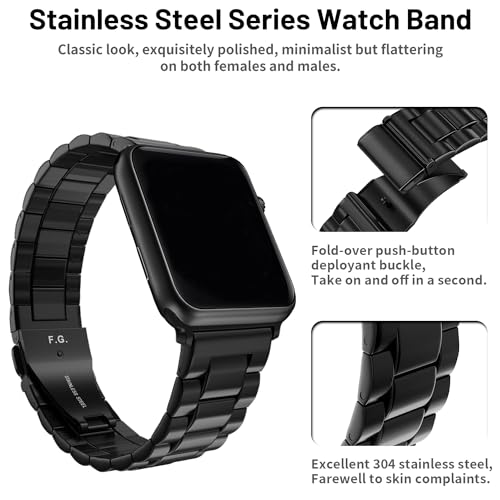 Fullmosa Compatible Apple Watch Bands 41mm 40mm 38mm 49mm 45mm 44mm 42mm, Stainless Steel iWatch Band with Case for Apple Watch Ultra2/Ultra Series 9/8/7/6/5/4/3/2/1/SE/SE2, 38mm 40mm 41mm Black