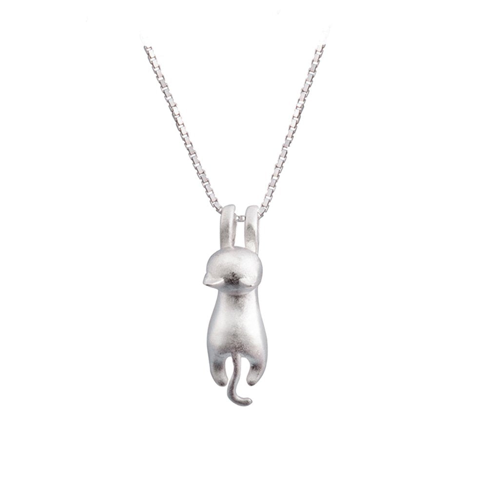 S.Leaf Sterling Silver Cat Necklaces for Women Cat Jewelry for Women Cat Accessories for Women Cat Mom Lover Lady Themed Gifts Cute Silver Kitten Jewelry Birthday Gifts for Women (04_Matte_Silver)
