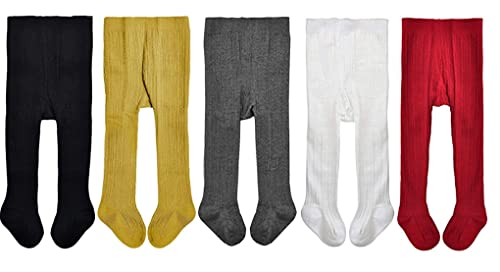 EPEIUS Baby Tights Newborn Girls Cable Knit/Ribbed Tights Soft Cotton Stockings Seamless Footed Leggings Pantyhose 0-6 Months (Pack of 3)