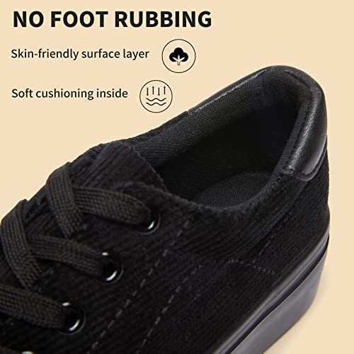 THATXUAOV Womens Platform Sneakers White Tennis Shoes Casual Low Top Fashion Sneakers(Black,US5