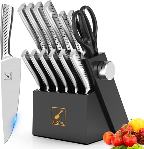 imarku Knife Set,14-Piece Knife Sets for kitchen with block,Premium One-Piece Kitchen Knife Set with Sharpener,High Carbon Stainless Steel Knives Set for Kitchen,Dishwasher Safe,Black