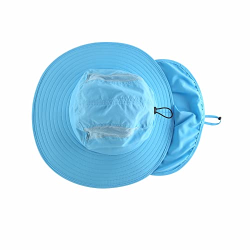 Home Prefer Mens UPF 50+ Sun Protection Cap Wide Brim Fishing Hat with Neck Flap (Sky Blue)