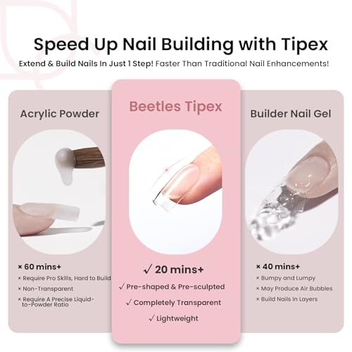 Beetles Tipex Instant Apex Nail Tips,120Pcs Pre-building Pre-Etched Gel Nail Tips Long Coffin Thicker Acrylic Nails Strong Full Cover False Nail Extension Building Gel Press-on Nails for Flat Nails
