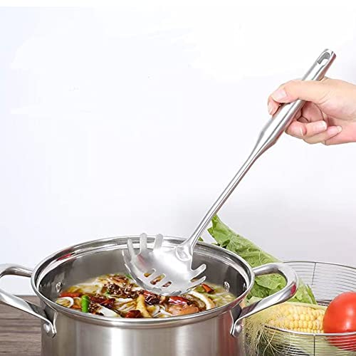 A · HOUSEWARE Pasta Spoon Server 304 Stainless Steel Slotted Spaghetti Ladle Kitchen Colander and Strainer Scoop Cooking Utensils Heat Proof Strong Sturdy Easy to Clean