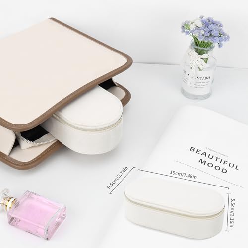 DesignSter Travel Jewelry Box, Velvet Small Jewelry Boxes, Travel Jewelry Case for Women Girls, Travel Jewelry Organizer for Rings Earrings Necklaces Bracelets (Beige)