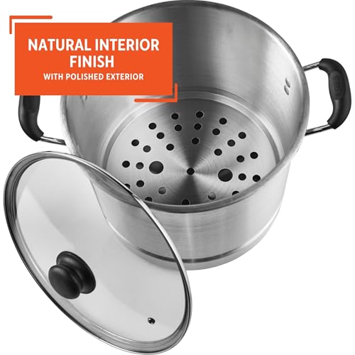 IMUSA USA MEXICANA-410 Aluminum Steamer with Glass Lid 10-Quart, Silver, 10Qt