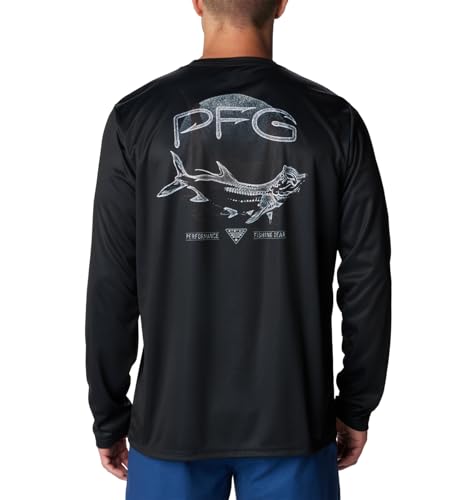 Columbia Men's Terminal Tackle PFG Tarpon Rise Long Sleeve, Black/Tarpon Rise, X-Small