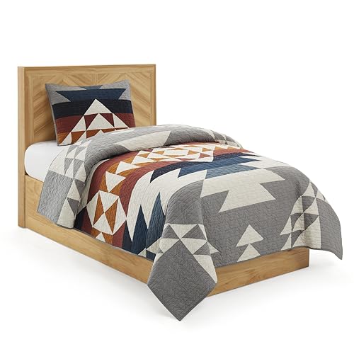 PENDLETON 29270 Explorer Twin-Twin XL Quilt Set Soft Cotton Bed Cover Rustic Machine Washable Bedspread Luxury Coverlet Set Cozy Lightweight Quilt and Pillow Shams Set, Twin, Grey