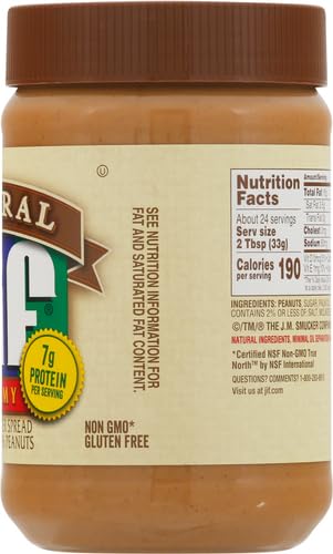 Jif Natural Creamy Peanut Butter Spread, 28 Ounces, Contains 90% Peanuts