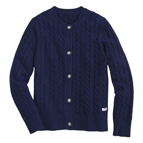 vineyard vines Girls' Classic Cable Cardigan Sweater, Nautical Navy