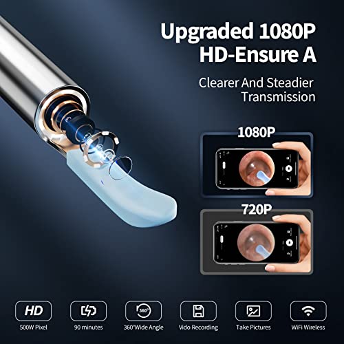 Ear Wax Removal Tool, Earwax Removal Kit with 8 Pcs Ear Set, Ear Cleaning Kit with 6 Ear Pick, Ear Cleaner Otoscope with Light, Ear Camera for iPhone, iPad, Android Phones (Black)