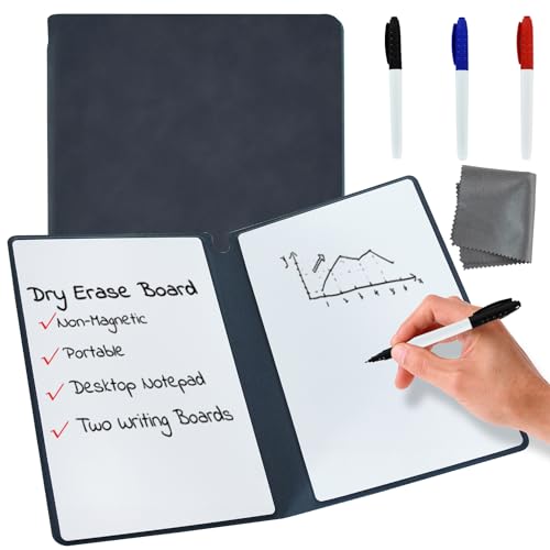 Vuzvuv Dark Blue A5 Size Portable Small 9.6 x 6.6in White Board with 3 Pens and 1 Cleaning Cloth,Reusable Dry Erase Board for Office Home Supplies,Notebook Memo