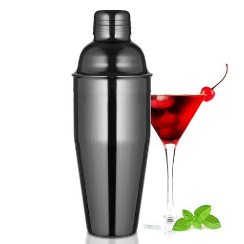 Etens Black Cocktail Shaker, Gunmetal 24 oz Martini Shaker Bar Shaker with Built In Strainer for Bartending - Stainless Steel Bartender Shaker Metal Margarita Mixer for Mixed Drinks