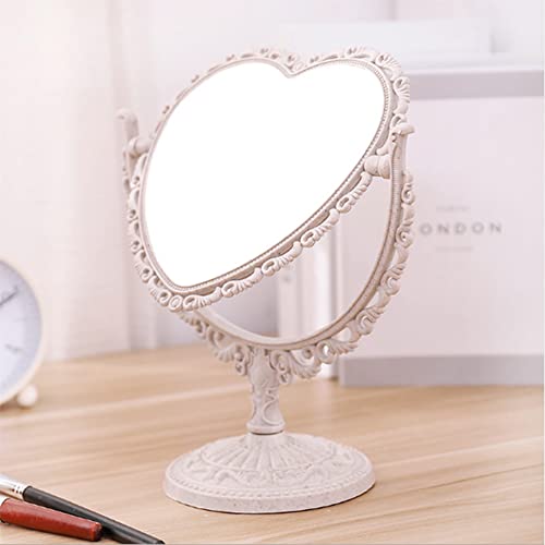 AKOAK Heart-Shaped Cosmetic Mirror - Plastic, Double-Sided, Rotatable, Lightweight - Bathroom & Bedroom Mirror (Beige)