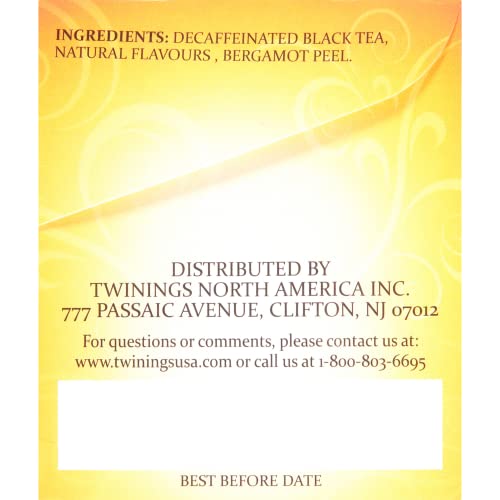 Twinings Decaffeinated Earl Grey Black Tea Individually Wrapped Bags, 20 Count (Pack of 1), Flavoured with Citrus and Bergamot, Enjoy Hot or Iced | Packaging May Vary