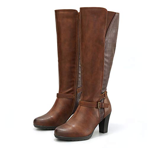 mysoft Women's Knee High Boots Chunky Heel Boots with Zipper