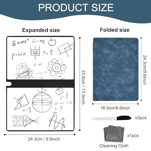 Vuzvuv Dark Blue A5 Size Portable Small 9.6 x 6.6in White Board with 3 Pens and 1 Cleaning Cloth,Reusable Dry Erase Board for Office Home Supplies,Notebook Memo