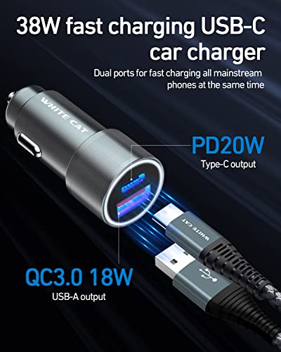 USB C Car Charger 38W Car Charger Adapter Fast Charging,Type C Car Charger Apple Car Charger with 3.3ft Type C to Lightning Cable for iPhone 14/14 Pro/14 Pro Max/14 Plus/13/12/11/XS/XS Max/XR/X