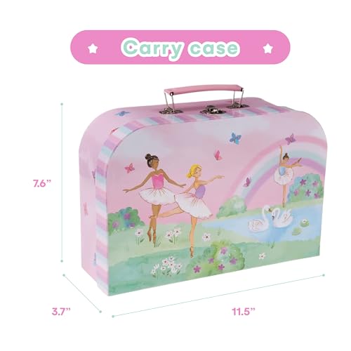 Jewelkeeper Tea Set for Little Girls - 15-Piece Tin Tea Party Set, Ballerina Design - Safe and Durable Toy Kids Tea Set with Carrying Case - Ideal Gift for Kids