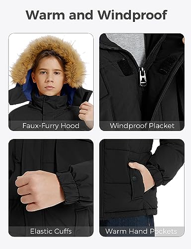 wantdo Boy's Quilted Winter Coat Windproof Thick Puffer Jacket Fleeced Outerwear Jacket with Hood Black 6-7