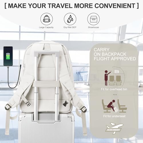 coowoz Travel Backpack for Women Men Mochila de Viaje Laptop Work Backpack Hiking Gym College Backpack Rucksack Travel Essentials Personal Item Travel Bag Carry on Backpack Flight Approved Beige