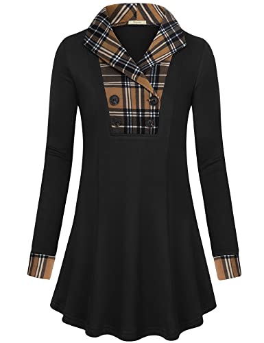Tunic Tops to Wear with Leggings,Bebonnie Ladies Plus Size Fall Long Sleeve Casual Business Lapel V Neck Christmas Swing Sweatershirts Pullover Dressy Winter Tops Flannel Shirts Sweaters Red Black XL