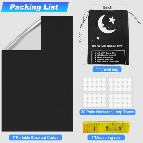 Vanten 2024 Upgraded Blackout Curtains, 118" x 57" Blackout Shades, 100% Blackout Material with Adhesive Tapes, Blackout Window Cover for Baby Nursery, Bedroom, Living Room, Travel
