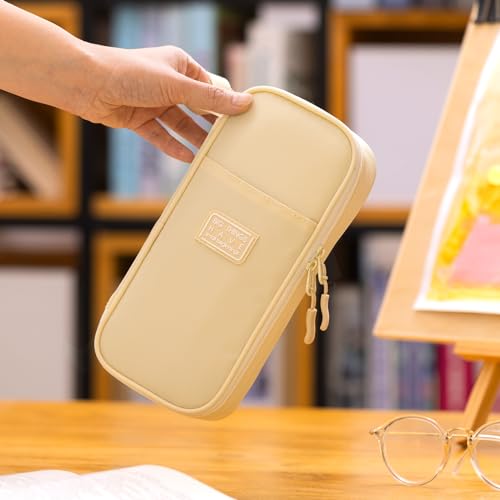 CICIMELON Durable Pen Pencil Case Big Storage Pen Pouch Bag for School Supplies College Teen Girls Adults, Beige