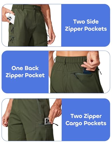 FUWODE Mens Hiking Cargo Shorts with 5 Zipper Pockets Lightweight Multi Pockets 9 Inseam Elastic Stretch Waistband Belt Loop Quick Dry for Summer Outdoor