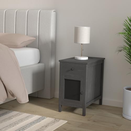 VASAGLE Side Table with Storage, End Table with USB Ports and Outlets, Nightstand with Charging Station, Drawer, Storage Cabinet, Magazine Rack, for Living Room, Bedroom, Charcoal Gray ULET312T22