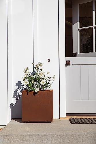 Veradek Corten Steel Series Cube Planter - Square Metal Planter for Outdoor Patio/Garden | Naturally Rusting Steel for All-Weather Use | Modern Rustic Décor for Trees, Flowers, Tall Trees