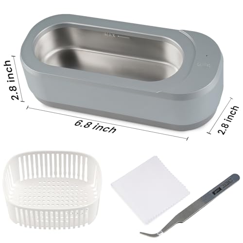 Ultrasonic Jewelry Cleaner, Professional Sonic Eyeglasses Cleaning Machine for Watches, Diamond Rings, Earring, Denture, Retainer, Invisalign, ATCKIT 46KHz 350ml Multipurpose Cleaner, Grey