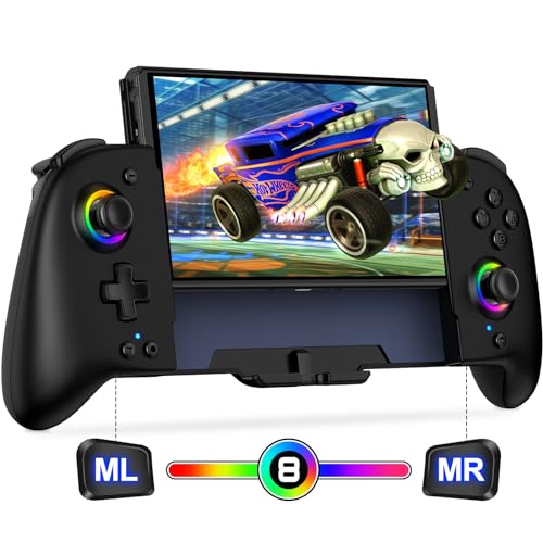 Gammeefy Joypad Controller for Nintendo Switch/OLED, One-Piece Ergonomic Switch Controller With 9 Lights Color, Wireless Switch Remote for Those Who Prefer Handheld Mode