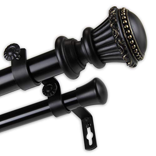 Rod Desyne 1" Chance Double Curtain Rod, 28-48 inch, Black