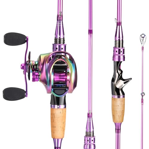 Sougayilang Casting Rod Reel Combos,Colorful Two Pieces Casting Pole with Smooth Strong Reel Available for Freshwater Saltwater (Left Hand)