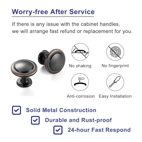 ASKANO Pack of 10, Oil Rubbed Bronze, Round Kitchen Cabinet Knob ZK2209 | Classic Pull Handle, Solid Hardware for Drawer, Dresser, Bathroom, Vanity, Furniture Door, Cupboard, Diameter: 1-1/4 Inch