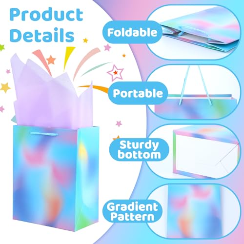 Prgery 2 Pcs 9" Medium Birthday Gift Bag with Greeting Card and Color Tissue Paper(Blue Gradient)