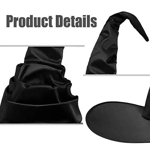 UTTPLL Halloween-Witch-Costume-Accessory-Cosplay Womens Ruched Witches Hats Wizard Headwear Girls Wide Brim Pointed Hat Magic Party Christmas Masquerade Carnivals Black