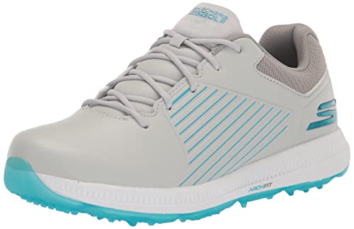 Skechers Women's Go Elite 5 Arch Fit Waterproof Golf Shoe Sneaker, Gray/Turquoise, 5.5