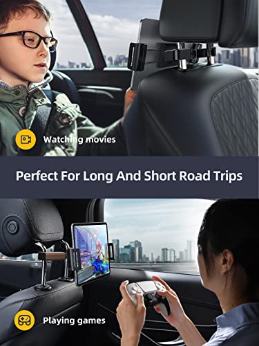 LISEN Tablet iPad Holder for Car Mount Headrest Must Have, iPad Car Holder Back Seat Travel Accessories Long Road Trip Essentials for Kids Adults Fits All 4.7-12.9" Devices & Headrest Rod